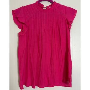 Nanette Lepore Small Cap Sleeve Pintuck Button Ruffle Neck Closure Blouse